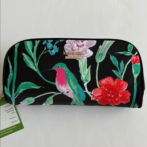 Kate Spade Black Floral Hummingbird Pouch